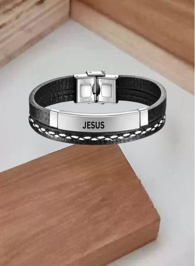 M Men Style Jesus Leather Layered Bracelets for Mens Women Buckle Clasp Genuine Bracelet Wristband Vintage Cuff Jewelry Friendship Couple Silver SBr2025188 - Image 3