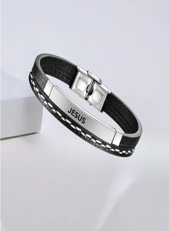 M Men Style Jesus Leather Layered Bracelets for Mens Women Buckle Clasp Genuine Bracelet Wristband Vintage Cuff Jewelry Friendship Couple Silver SBr2025188 - Image 5