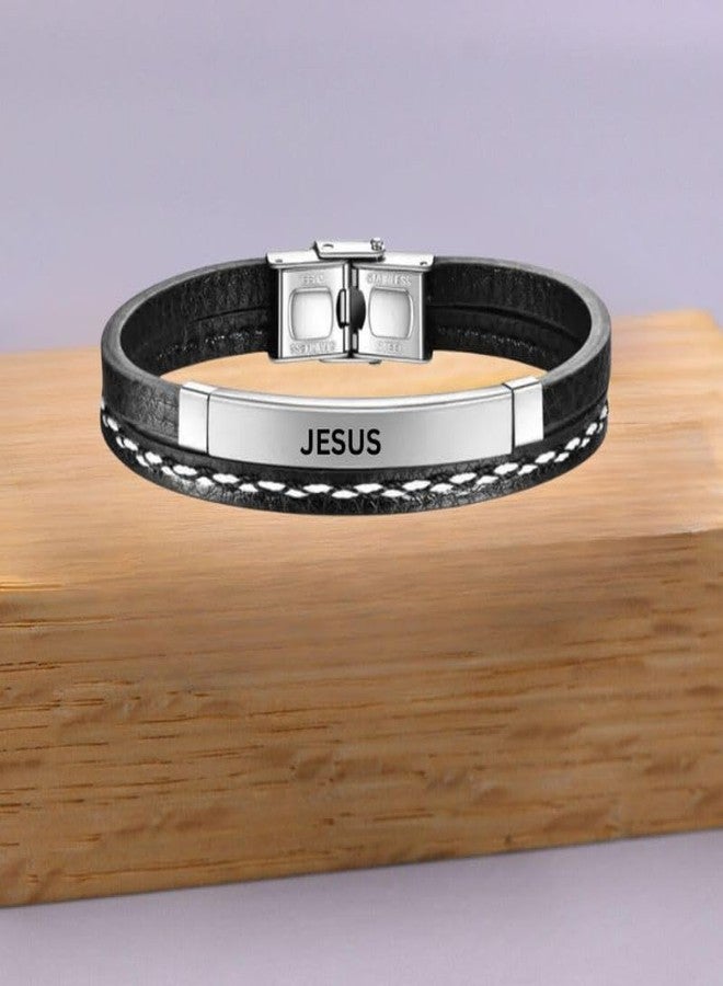 M Men Style Jesus Leather Layered Bracelets for Mens Women Buckle Clasp Genuine Bracelet Wristband Vintage Cuff Jewelry Friendship Couple Silver SBr2025188 - Image 4