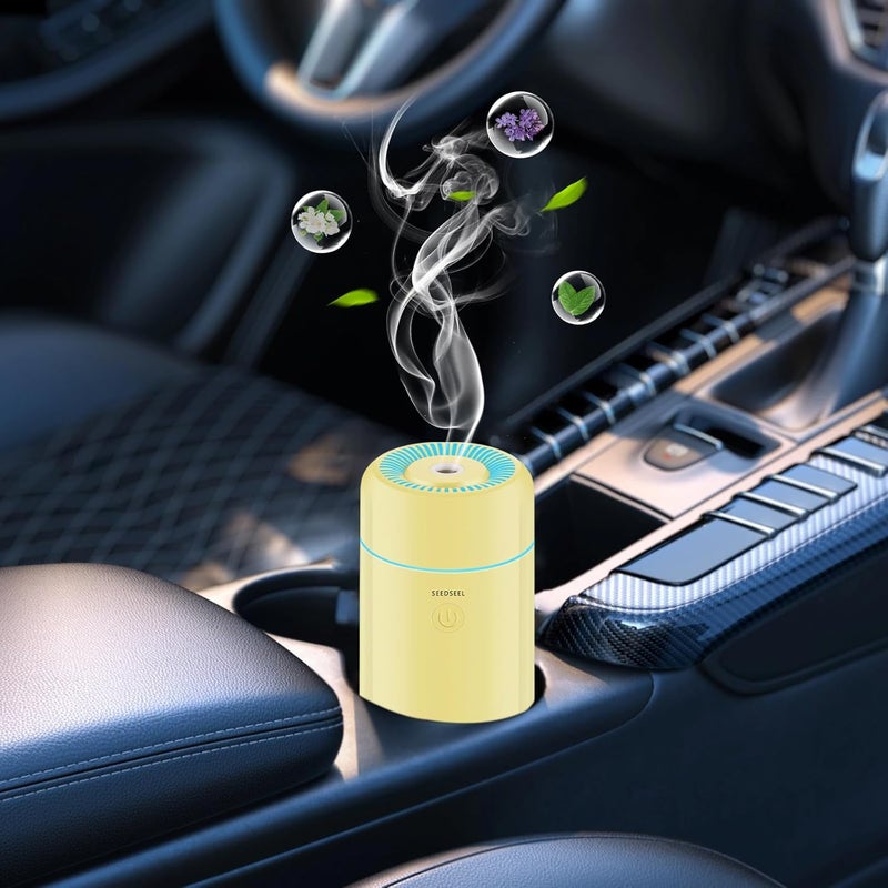 SEEDSEEL 100ML Car Aromatherapy Essential Oil Diffuser Small Car Humidifier with 7LED Color Changing Suitable for Car yellow - Image 1