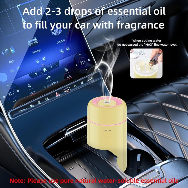 SEEDSEEL 100ML Car Aromatherapy Essential Oil Diffuser Small Car Humidifier with 7LED Color Changing Suitable for Car yellow - Image 4