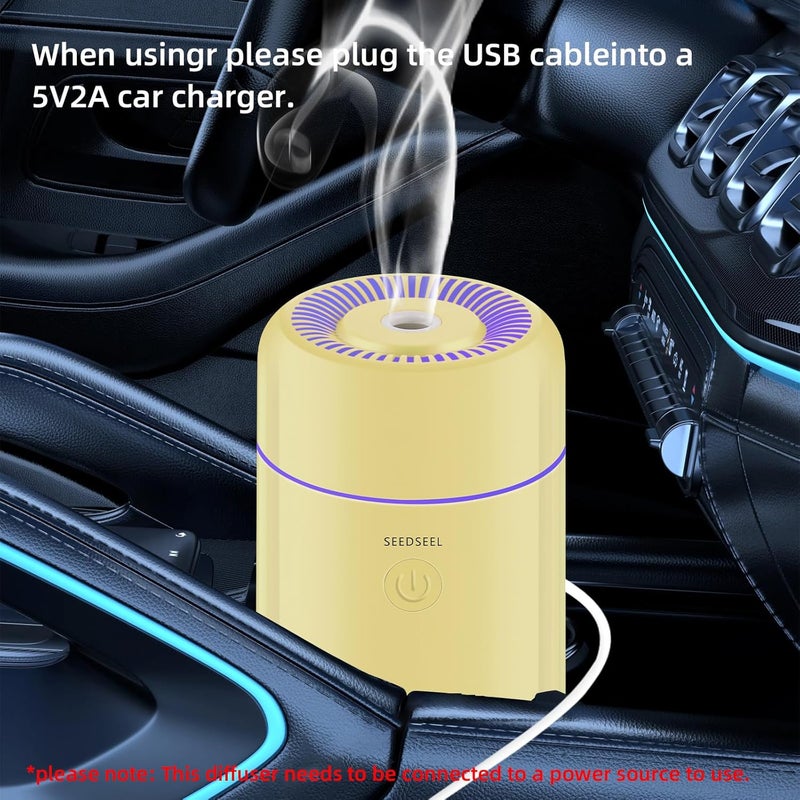 SEEDSEEL 100ML Car Aromatherapy Essential Oil Diffuser Small Car Humidifier with 7LED Color Changing Suitable for Car yellow - Image 3