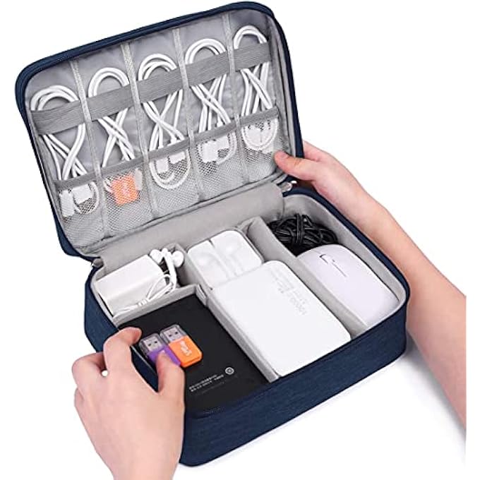 rayihni ELECTRONICS ORGANIZER CASE DIGITAL ACCESSORIES CABLE ORGANIZER BAG TRAVEL CABLE STORAGE BAG FOR PROTECTS USB DRIVES/MEMORY CARDS/CHARGERS/CORDS/ADAPTORS & OTHER DEVICE ACCESSORIES (DARK BLUE) - Image 2