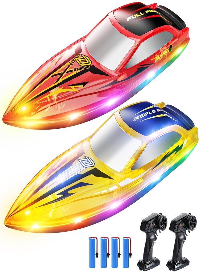 DEERC 2-Pack RC Boats for Kids, Fast Remote Control Boat with 4×1200mAh Batteries, 120 Min Runtime, 7 LED Lights Mode, Capsize Recovery, 2.4GHz Racing, Pool & Lake Toy - Image 1