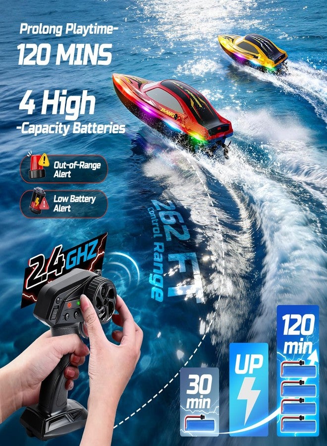 DEERC 2-Pack RC Boats for Kids, Fast Remote Control Boat with 4×1200mAh Batteries, 120 Min Runtime, 7 LED Lights Mode, Capsize Recovery, 2.4GHz Racing, Pool & Lake Toy - Image 4