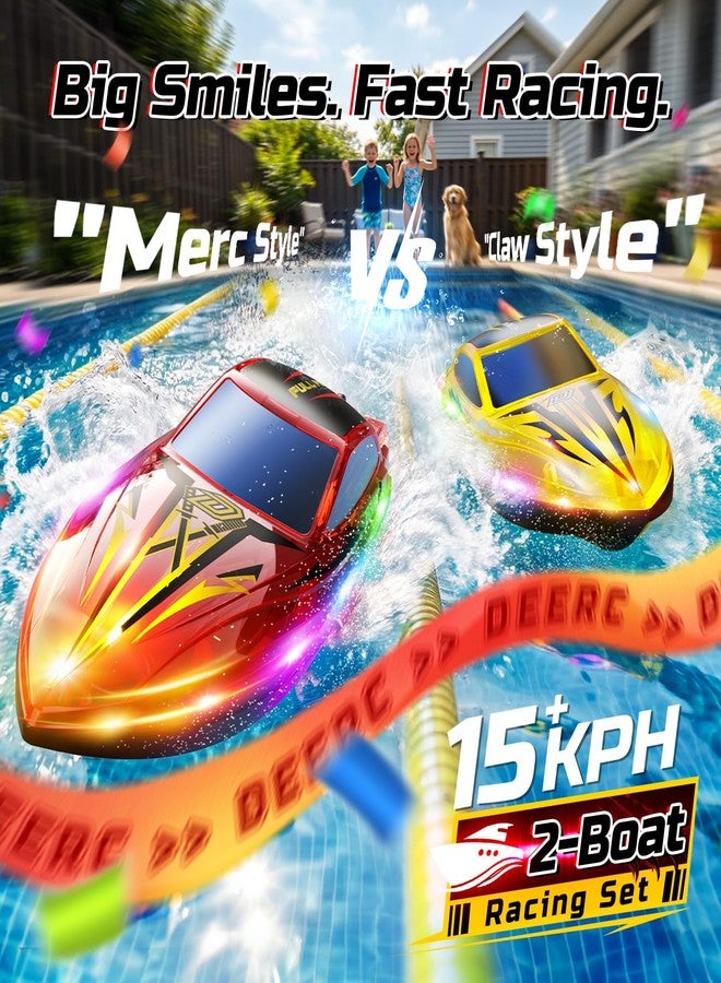 DEERC 2-Pack RC Boats for Kids, Fast Remote Control Boat with 4×1200mAh Batteries, 120 Min Runtime, 7 LED Lights Mode, Capsize Recovery, 2.4GHz Racing, Pool & Lake Toy - Image 2