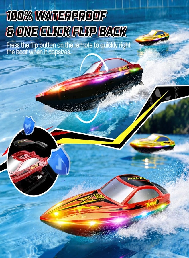DEERC 2-Pack RC Boats for Kids, Fast Remote Control Boat with 4×1200mAh Batteries, 120 Min Runtime, 7 LED Lights Mode, Capsize Recovery, 2.4GHz Racing, Pool & Lake Toy - Image 3