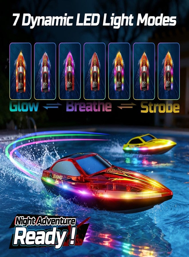 DEERC 2-Pack RC Boats for Kids, Fast Remote Control Boat with 4×1200mAh Batteries, 120 Min Runtime, 7 LED Lights Mode, Capsize Recovery, 2.4GHz Racing, Pool & Lake Toy - Image 5