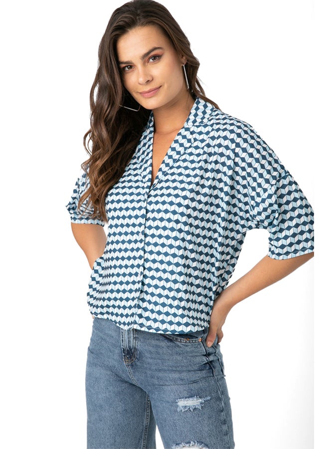 Marco Bergamo Printed Button Front Blouse  - Image 3