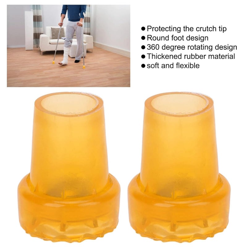 woobles 2pcs Replacement Crutch Pads Crutch Tips Crutch Feet Pads Wear Resistant Protective Round Foot Design 360 Degree Rotatable Thickened Rubber Canes Feet Covers for Walking Arm Crutches(Orange) - Image 4