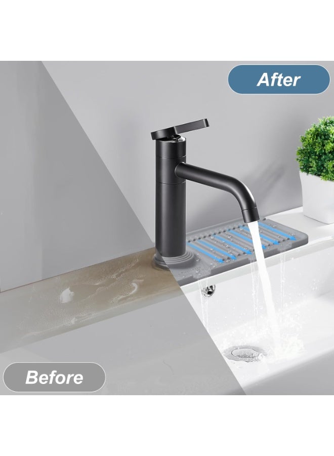 Kitchen Sink Splash Guard Silicone Faucet Mat Faucet Handle Drip Catcher Tray Kitchen Sink Organizer 17.5” x 5.5” Sink Sponge Holder Sink Protectors Kitchen Sink Accessories (Grey) - Image 2