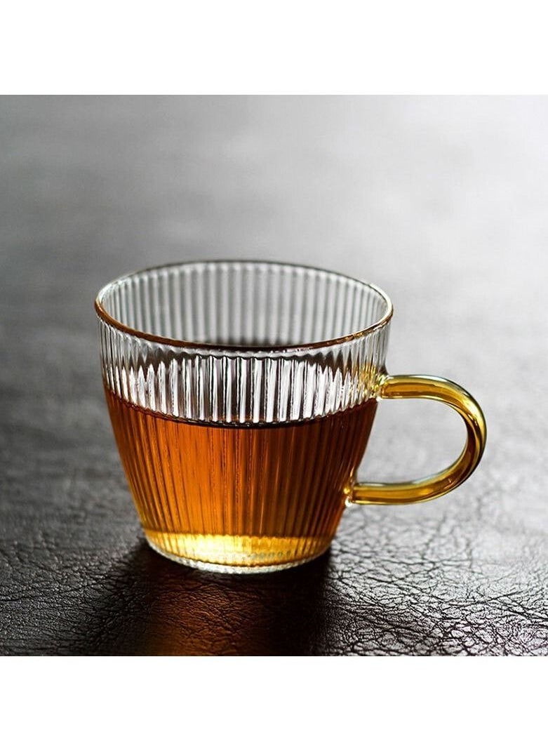 Generic - 6 Pieces Tea Cups Glass Vertical Pattern Design Clear And Golden Color Handel - Image 1