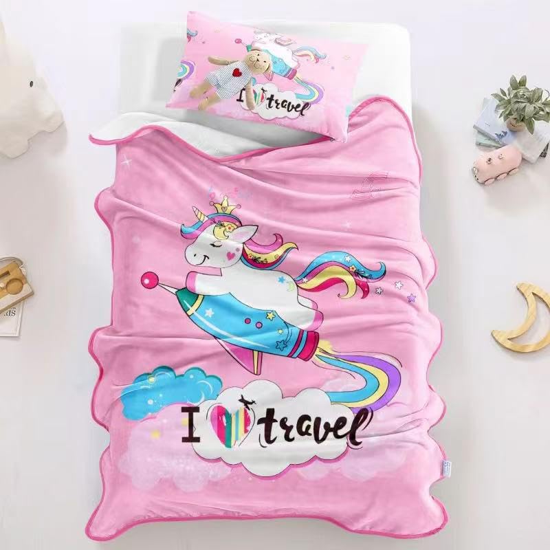 Butterthief Light Weight Cartoon Printed Blanket 100 x140 cm, 0-5 Years Soft Flannel for All Seasons Reversible Baby Blanket for Kids Toddlers New Born Boys & Girls (Unicorn Travel) - Image 3
