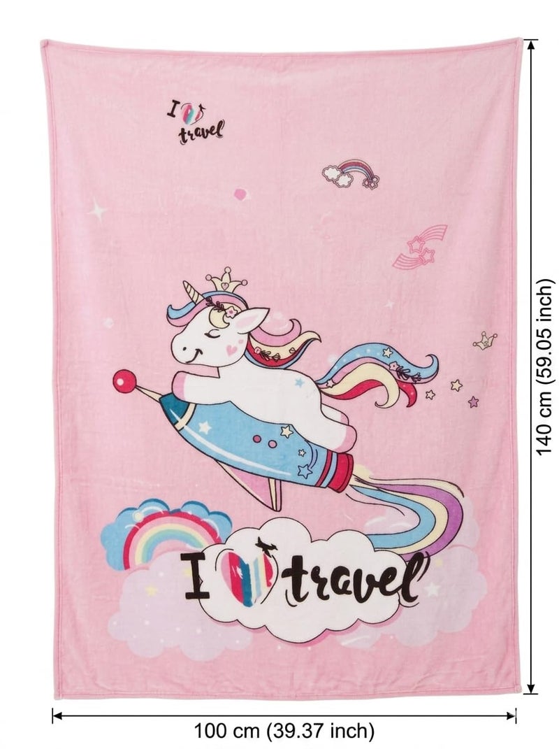 Butterthief Light Weight Cartoon Printed Blanket 100 x140 cm, 0-5 Years Soft Flannel for All Seasons Reversible Baby Blanket for Kids Toddlers New Born Boys & Girls (Unicorn Travel) - Image 2