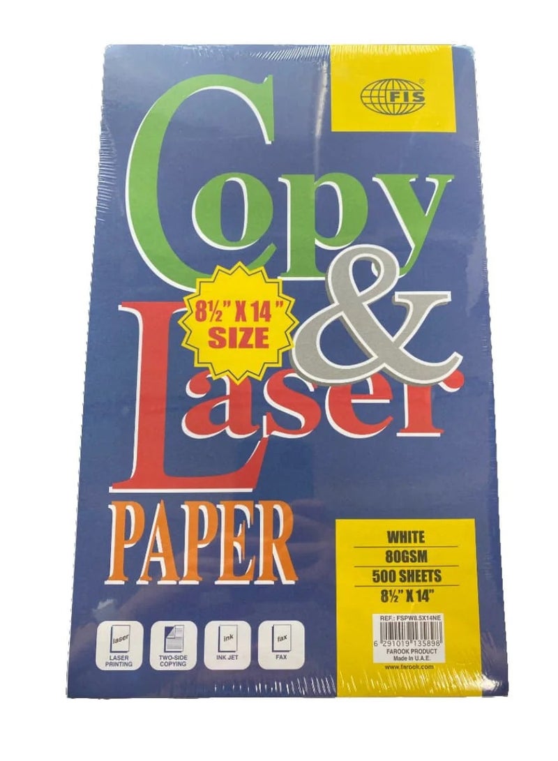 FIS Paper US legal, 216×356mm, 8.5x14 inches, 80gsm, 500sheets/pack, White