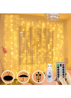 One94Store One94Store Fairy Curtain String Lights Warm White 300 LED with 8 Modes Remote Control Adjustable Brightness and USB Plug for Indoor Outdoor Decoration Warm White Color 3 X 3 Meter Plastic  - Image 2