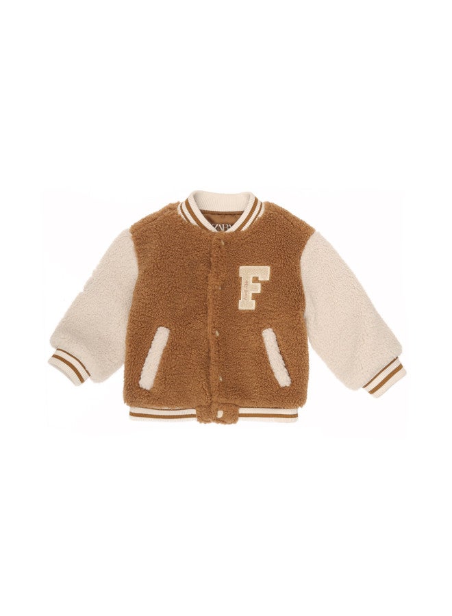 Zara kids' Fashion Retro Color-block Plush Soft Warm Baseball Jacket - Image 2
