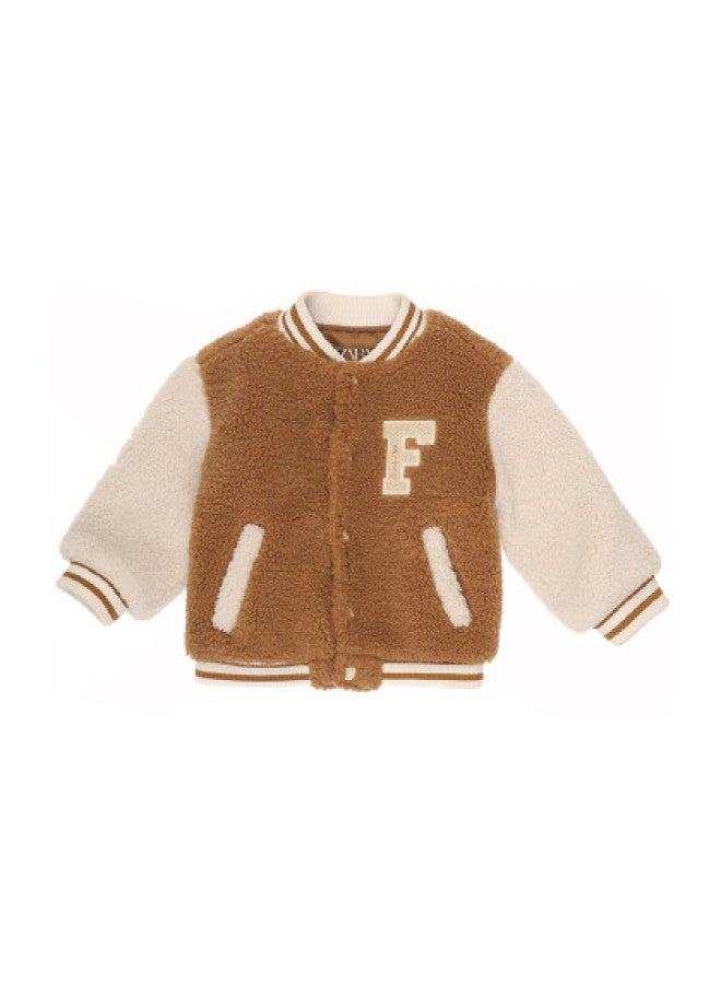 Zara kids' Fashion Retro Color-block Plush Soft Warm Baseball Jacket - Image 1
