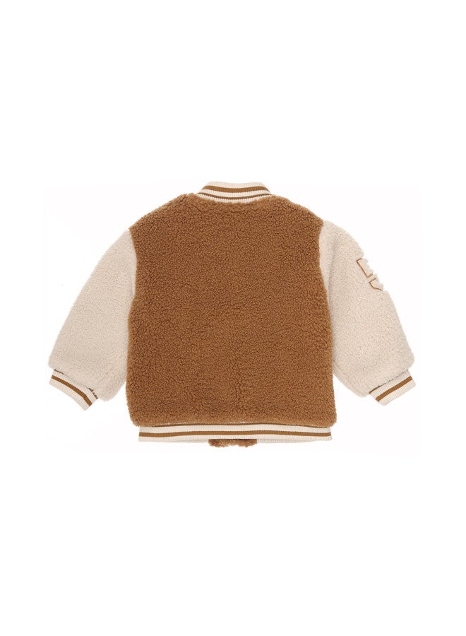 Zara kids' Fashion Retro Color-block Plush Soft Warm Baseball Jacket - Image 3