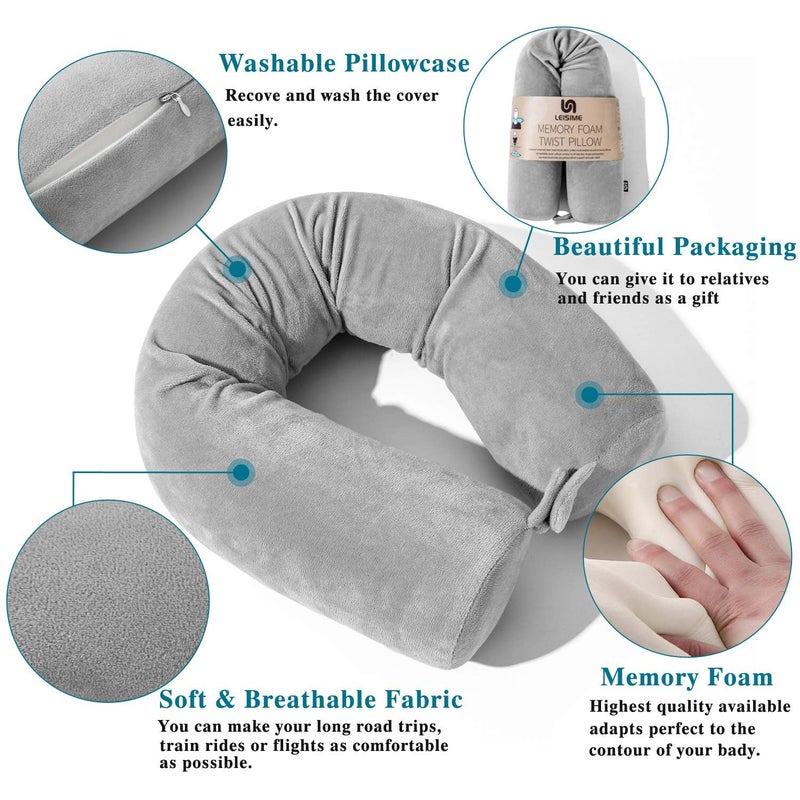 GOPAD Twist Memory Foam Neck Pillow for Neck Chin Lumbar and Leg Support for Adults on Airplanes Traveling Bus Soft Smooth Velvet Material Bendable Adjustable 1 PcsGrey - Image 4