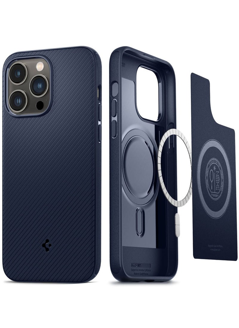 Spigen - Mag Armor MagFit iPhone 14 Pro Case Cover with Magsafe - Navy Blue - Image 1