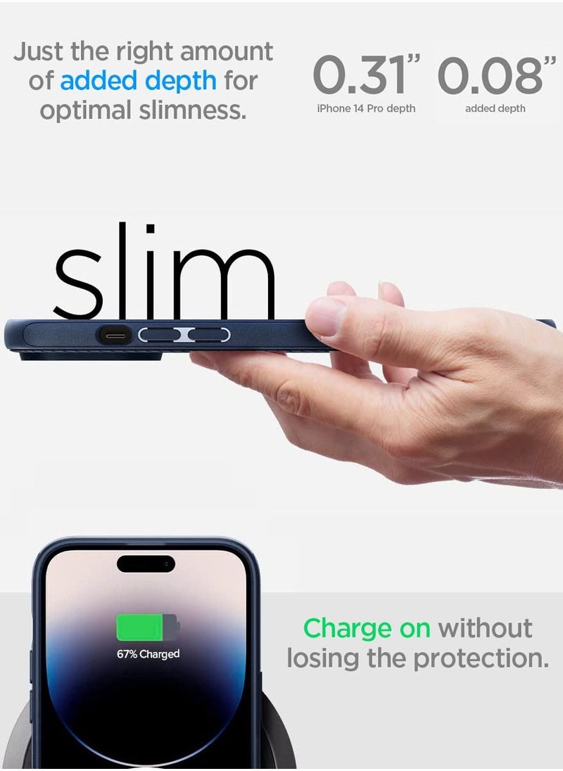 Spigen - Mag Armor MagFit iPhone 14 Pro Case Cover with Magsafe - Navy Blue - Image 1