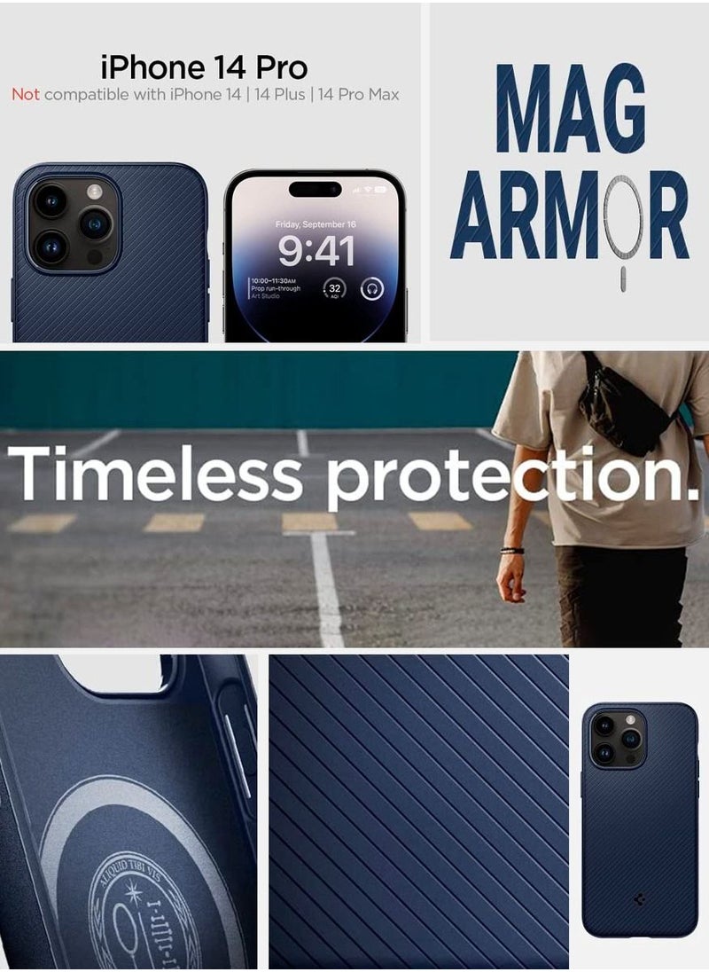 Spigen - Mag Armor MagFit iPhone 14 Pro Case Cover with Magsafe - Navy Blue - Image 1