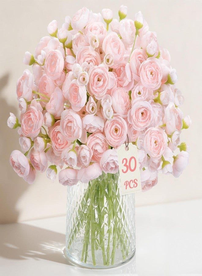 Alupssuc 30Pcs Ranunculus Artificial Flowers Faux Silk Mini Ranunculus, Spring Flowers Artificial Indoor for DIY Bouquets, Bulk Fake Wedding Filler Flowers for Bride Shower Decorations, Shabby Blush - Image 1