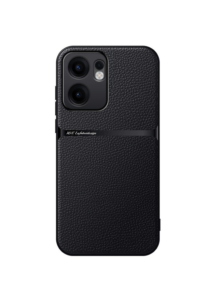 Phone Case Cover Leather TPU Back Case Cover shock resistant Compatible with Oppo Reno 13f (Black) - Image 1