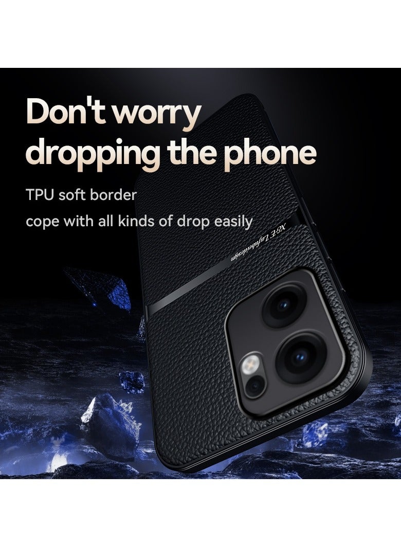 Phone Case Cover Leather TPU Back Case Cover shock resistant Compatible with Oppo Reno 13f (Black) - Image 3