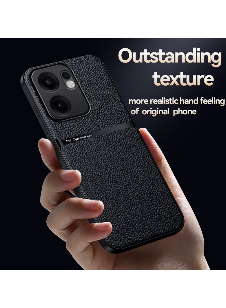 Phone Case Cover Leather TPU Back Case Cover shock resistant Compatible with Oppo Reno 13f (Black) - Image 2
