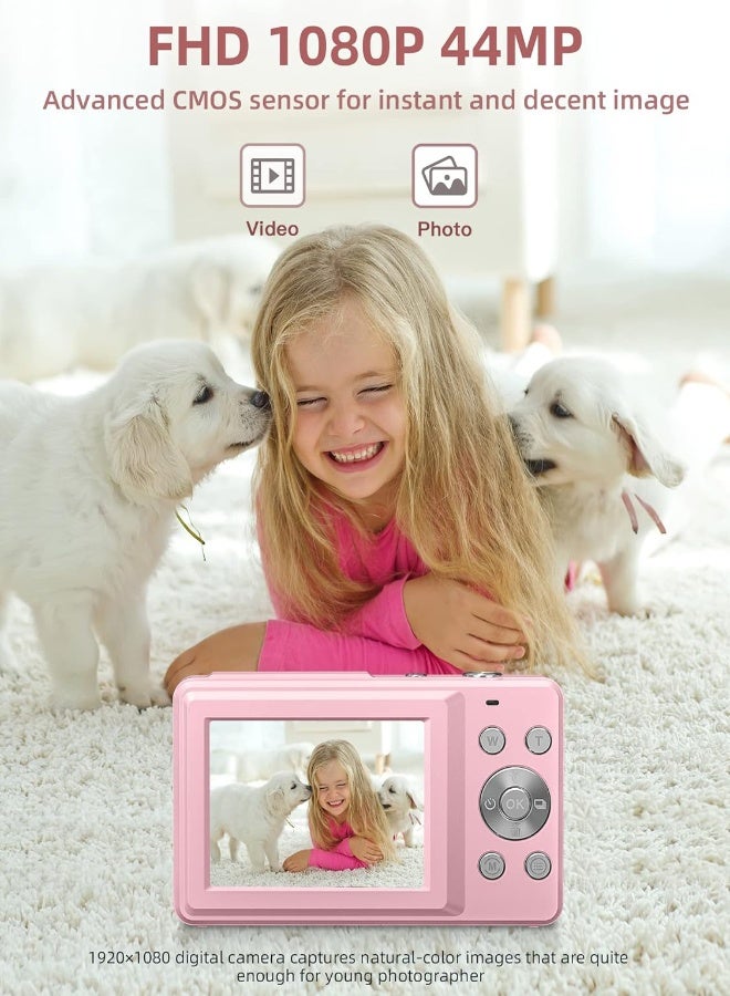 Super ZYouth Digital Camera, Vlogging Camera, Kids Camera Point and Shoot Digital Cameras with 64GB SD Card, 16X Zoom, For Kids Boys Girls (Pink) - Image 3