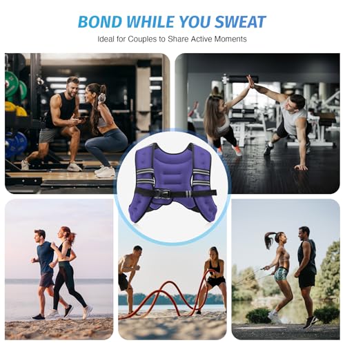 ZELUS Weighted Vest, 6lb/8lb/12lb/16lb/20lb/25lb/30lb Weight Vest with Reflective Stripe for Workout, Strength Training, Running, Fitness, Muscle Building, Weight Loss, Weightlifting, Violet(8 lb) - Image 4