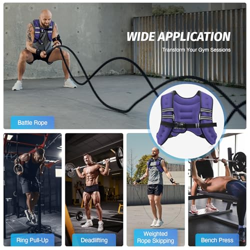 ZELUS Weighted Vest, 6lb/8lb/12lb/16lb/20lb/25lb/30lb Weight Vest with Reflective Stripe for Workout, Strength Training, Running, Fitness, Muscle Building, Weight Loss, Weightlifting, Violet(8 lb) - Image 5