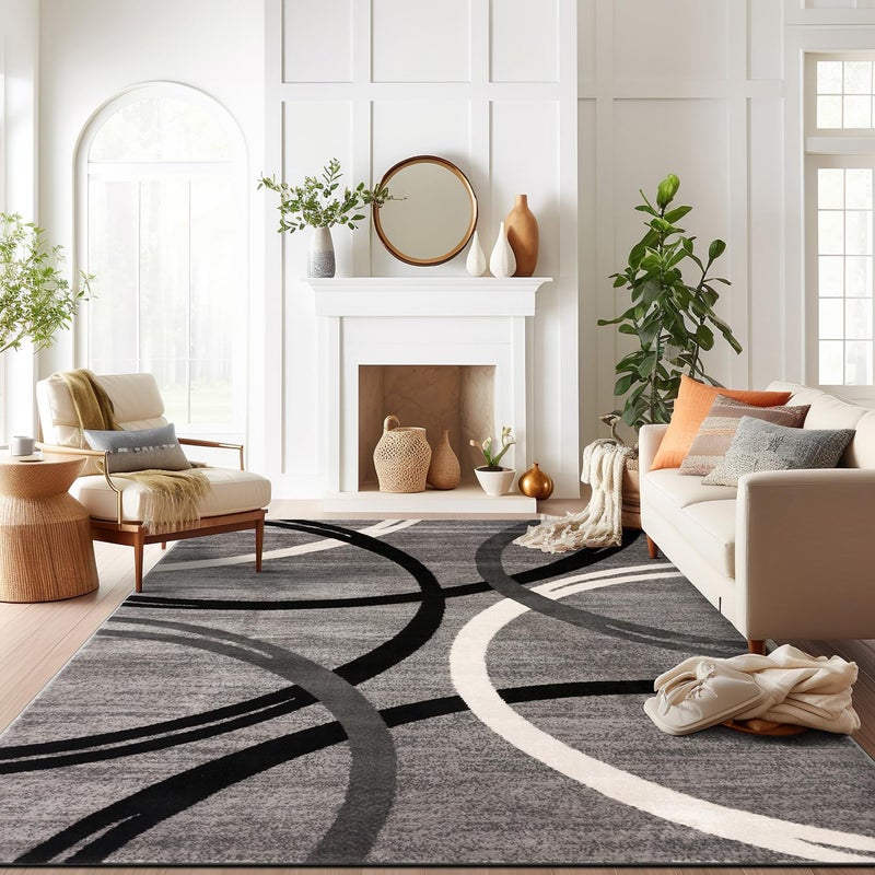 Rugshop Modern Wavy Circles Design Area Rug 10 x 14 Gray
