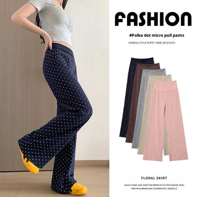 Women's High Waist Polka Dot Flared Pants Spring Summer Casual Slim Yoga Pants - Image 1
