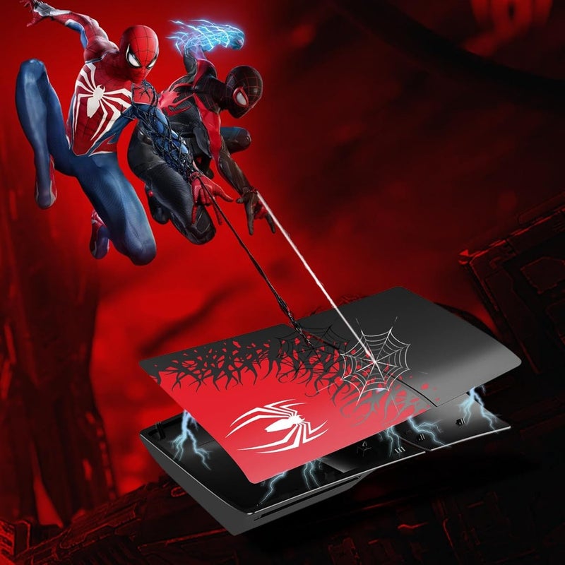 Faceplate for PS5 Slim Disc Edition - Superhero Spider-Man 2 PCS Faceplate Shell Covers Premium ABS Material For PlayStation 5 Console Black and Red Design Easy Snap-On Installation - Image 5