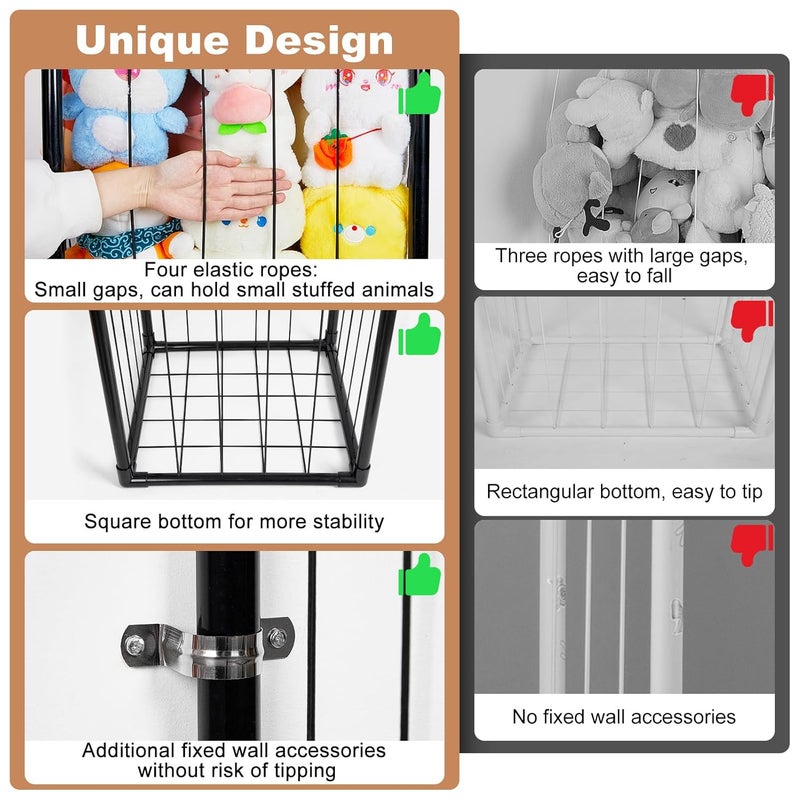 Basumee حيوانات محشوة تخزين حديقة حيوانات للأطفال مع حمالتين قوس قزح أنبوب PVC منظم تخزين ألعاب محشوة للفتيات والفتيان غرفة الأطفال غرفة اللعب غرف النوم سوداء - Image 3