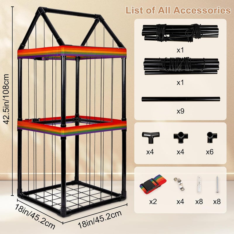 Basumee حيوانات محشوة تخزين حديقة حيوانات للأطفال مع حمالتين قوس قزح أنبوب PVC منظم تخزين ألعاب محشوة للفتيات والفتيان غرفة الأطفال غرفة اللعب غرف النوم سوداء - Image 2