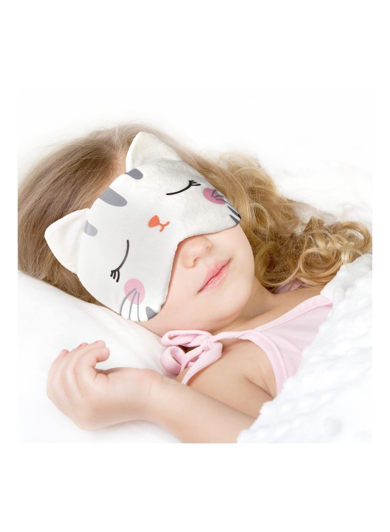 3 Pcs Sleeping Eye Masks, Cat Face Cute Cartoon Travel Shading, Lightweight Nighttime Super Soft and Fun Masks for Kids Boys Girls (White+Pink+Grey) - Image 3