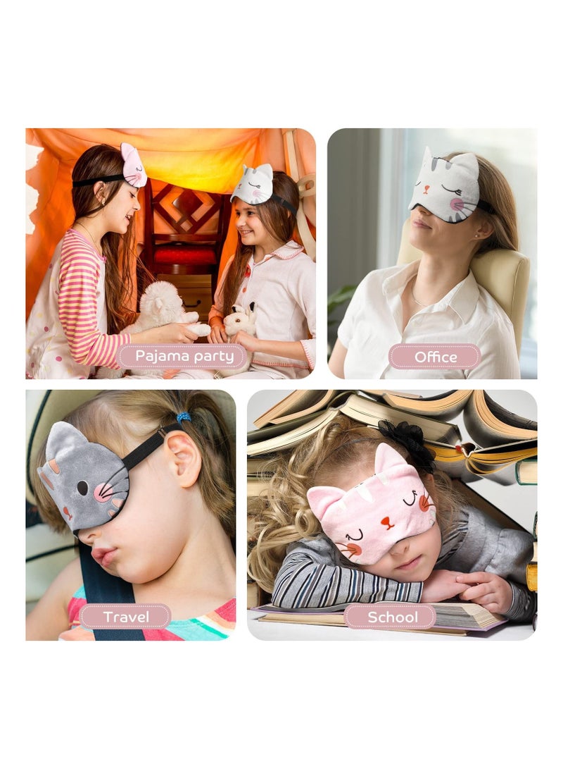 3 Pcs Sleeping Eye Masks, Cat Face Cute Cartoon Travel Shading, Lightweight Nighttime Super Soft and Fun Masks for Kids Boys Girls (White+Pink+Grey) - Image 2
