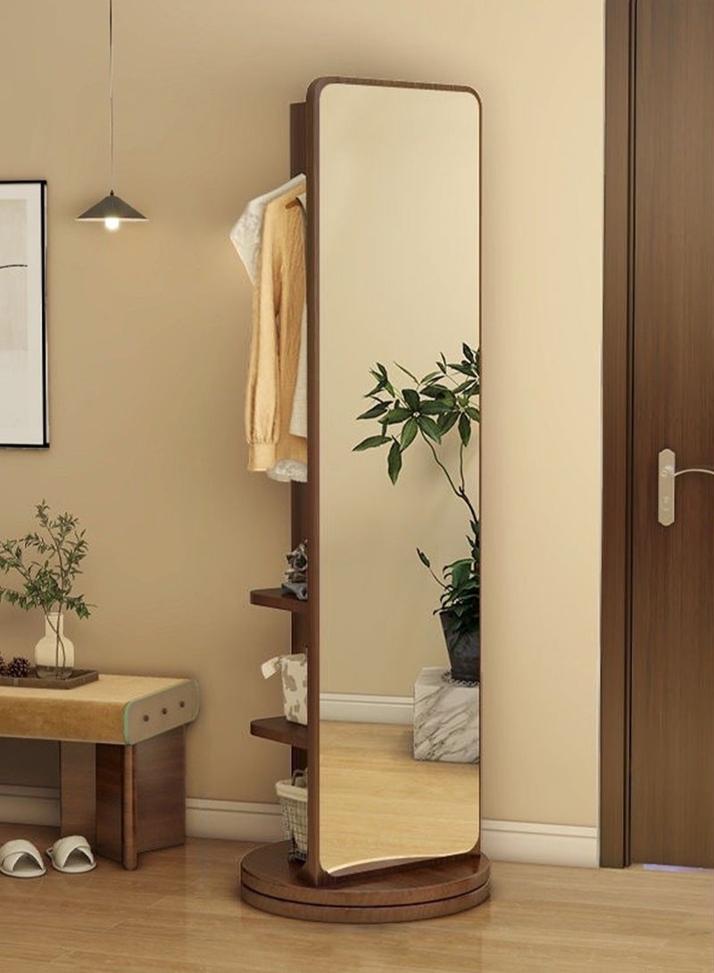 GT-Wheel Floor Mirror With Coat Rack Luxury Modern 360° Rotating Wood Full Body Length Mirror for Living Room and Bedroom  - Image 1
