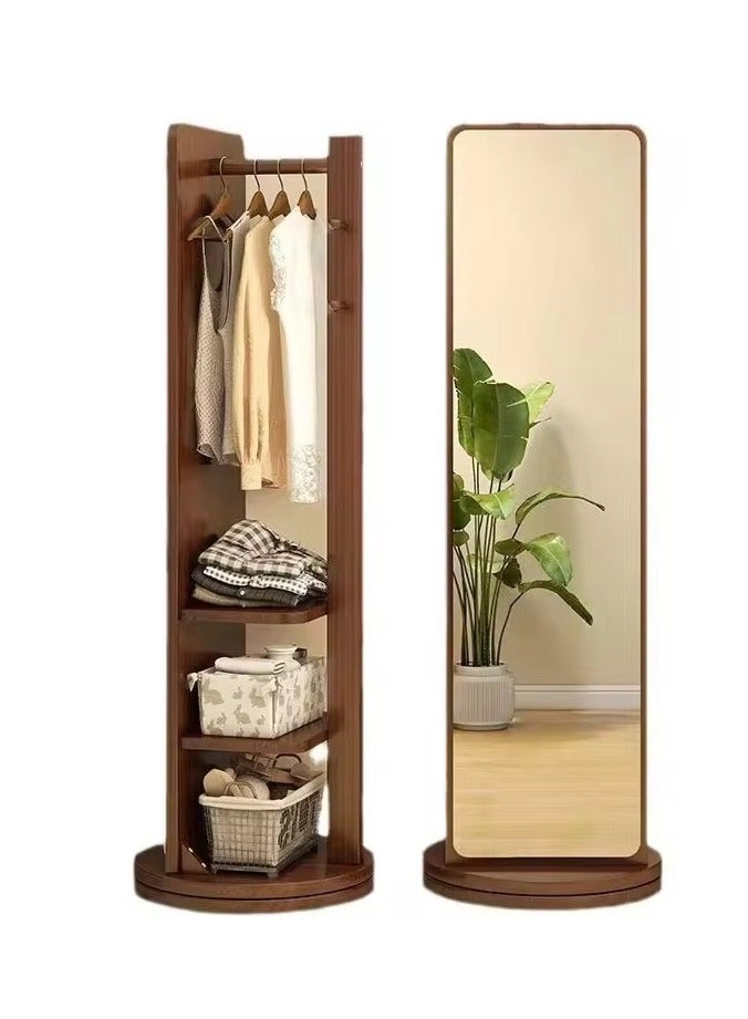 GT-Wheel Floor Mirror With Coat Rack Luxury Modern 360° Rotating Wood Full Body Length Mirror for Living Room and Bedroom  - Image 2