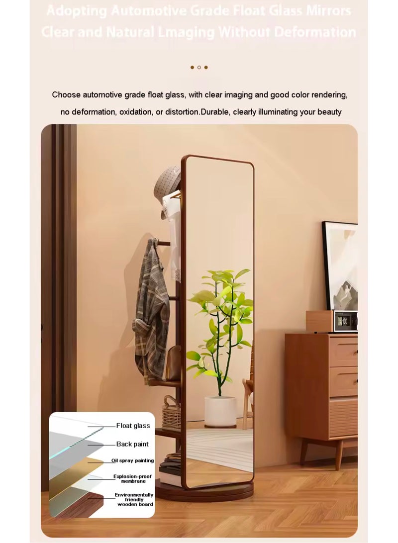 GT-Wheel Floor Mirror With Coat Rack Luxury Modern 360° Rotating Wood Full Body Length Mirror for Living Room and Bedroom  - Image 5