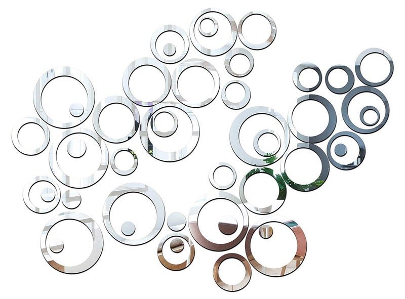 Wall1ders Wall1ders 40 Ring and Dots Silver Mirror Stickers for Wall Acrylic Mirror Wall Decor Sticker Wall Mirror Stickers Acrylic Stickers Wall Stickers for Hall Room Bed Room Kitchen