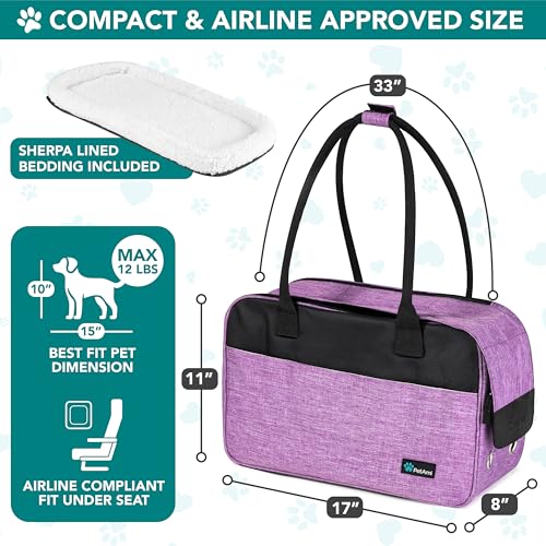 PetAmi Dog Purse Carrier for Small Dogs, Airline Approved Soft Sided Pet Carrier with Pockets, Ventilated Dog Carrying Bag for Puppy Cat, Dog Travel Supplies Bag, Sherpa Bed, Max 12 lbs, Purple - Image 2