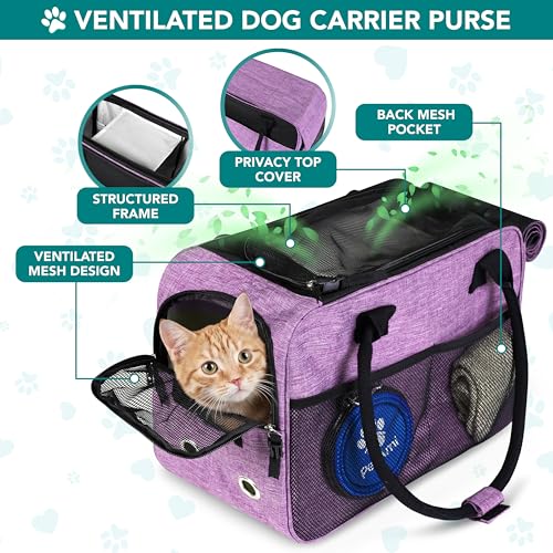 PetAmi Dog Purse Carrier for Small Dogs, Airline Approved Soft Sided Pet Carrier with Pockets, Ventilated Dog Carrying Bag for Puppy Cat, Dog Travel Supplies Bag, Sherpa Bed, Max 12 lbs, Purple - Image 4