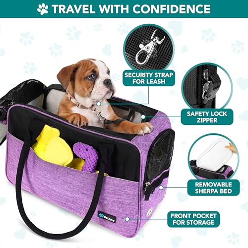 PetAmi Dog Purse Carrier for Small Dogs, Airline Approved Soft Sided Pet Carrier with Pockets, Ventilated Dog Carrying Bag for Puppy Cat, Dog Travel Supplies Bag, Sherpa Bed, Max 12 lbs, Purple - Image 3
