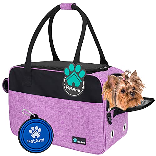 PetAmi Dog Purse Carrier for Small Dogs, Airline Approved Soft Sided Pet Carrier with Pockets, Ventilated Dog Carrying Bag for Puppy Cat, Dog Travel Supplies Bag, Sherpa Bed, Max 12 lbs, Purple - Image 1