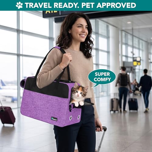 PetAmi Dog Purse Carrier for Small Dogs, Airline Approved Soft Sided Pet Carrier with Pockets, Ventilated Dog Carrying Bag for Puppy Cat, Dog Travel Supplies Bag, Sherpa Bed, Max 12 lbs, Purple - Image 5